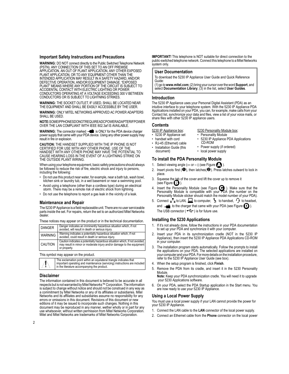 Ab c d | Mitel 5230 User Manual | Page 2 / 8