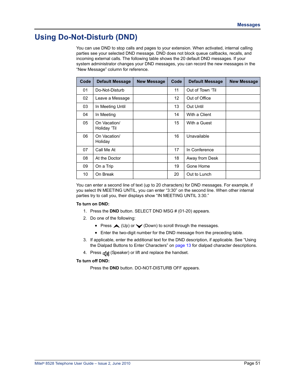 Using do-not-disturb (dnd), E “using do-not-disturb (dnd)” on, Using do-not-disturb (dnd)” on | See “using do-not-disturb (dnd)” on | Mitel 8528 User Manual | Page 65 / 86