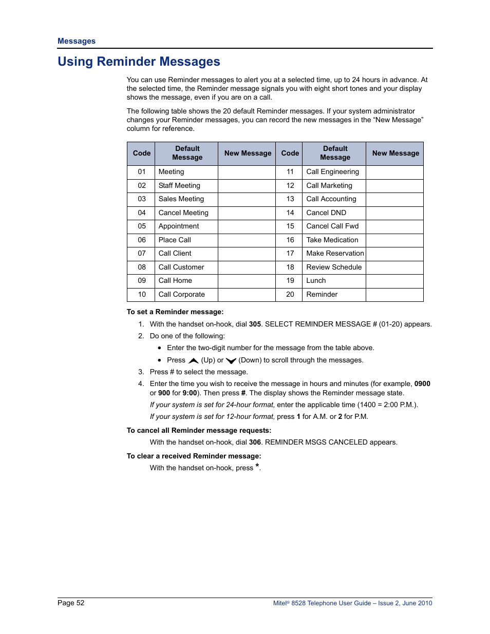 Using reminder messages, E “using reminder messages” on | Mitel 8528 User Manual | Page 66 / 86