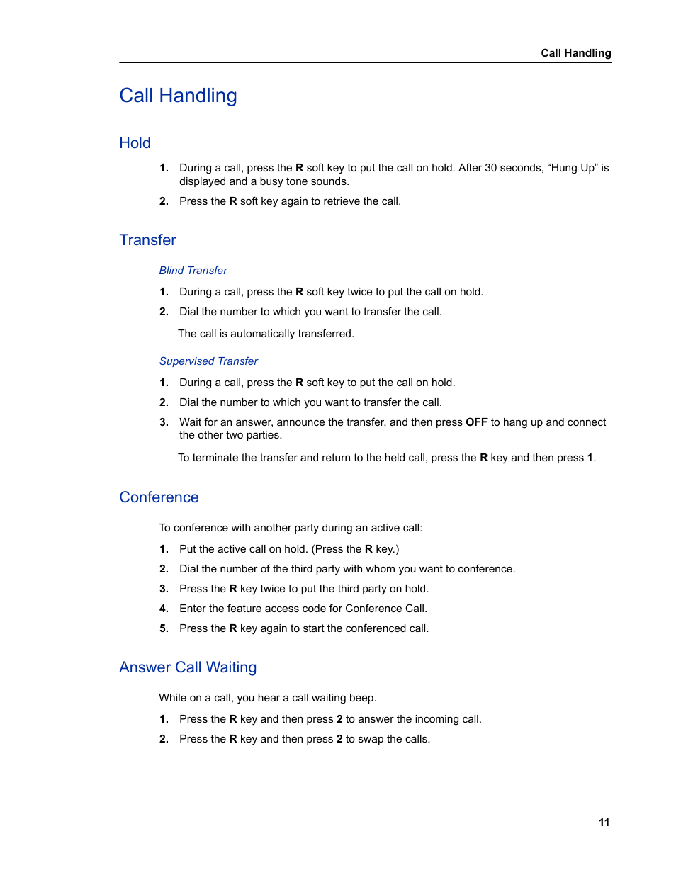 Call handling, Hold, Transfer | Conference, Answer call waiting | Mitel 5606 User Manual | Page 17 / 50