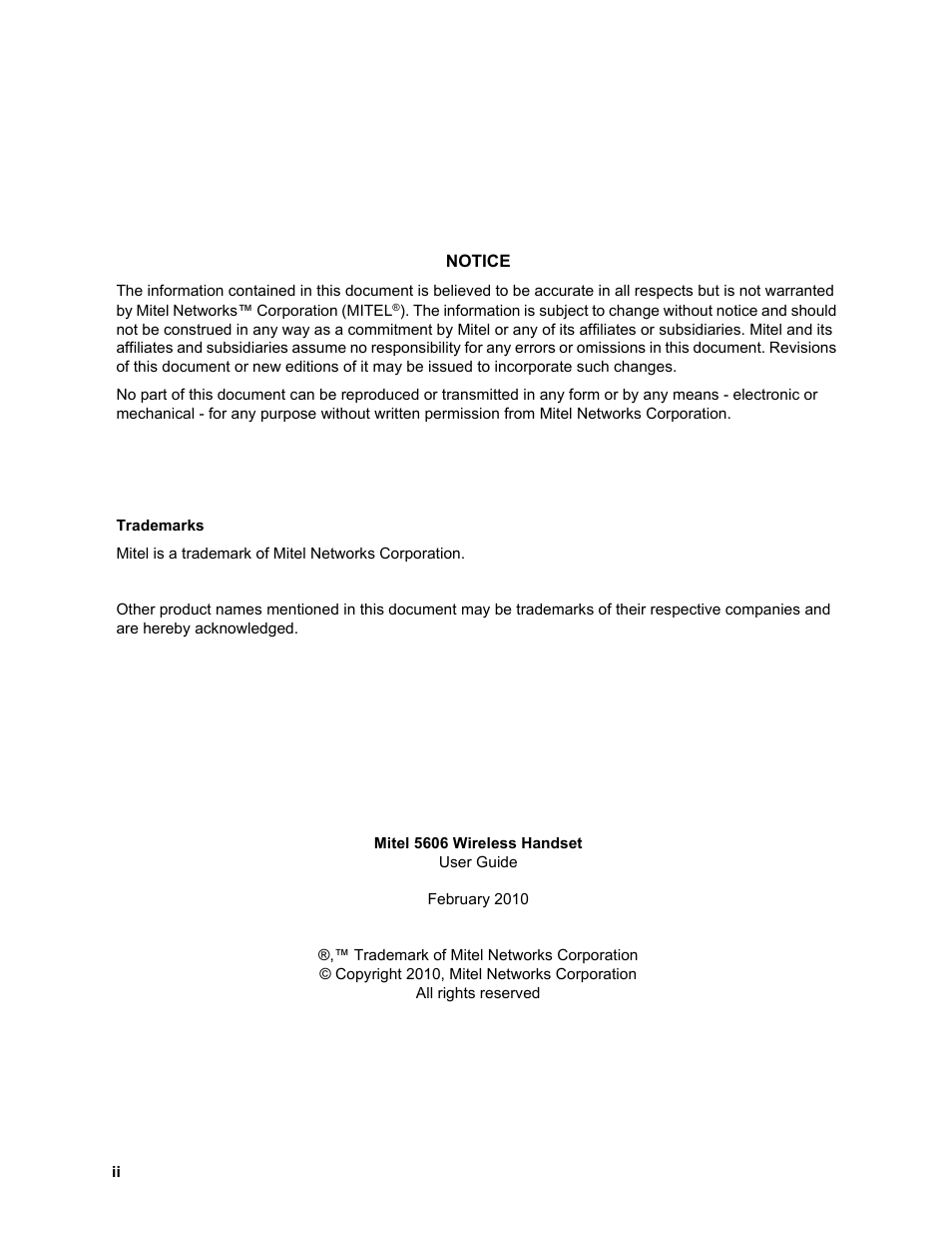 Mitel 5606 User Manual | Page 2 / 50