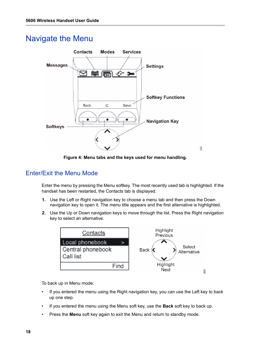 Navigate the menu, Enter/exit the menu mode | Mitel 5606 User Manual | Page 24 / 50