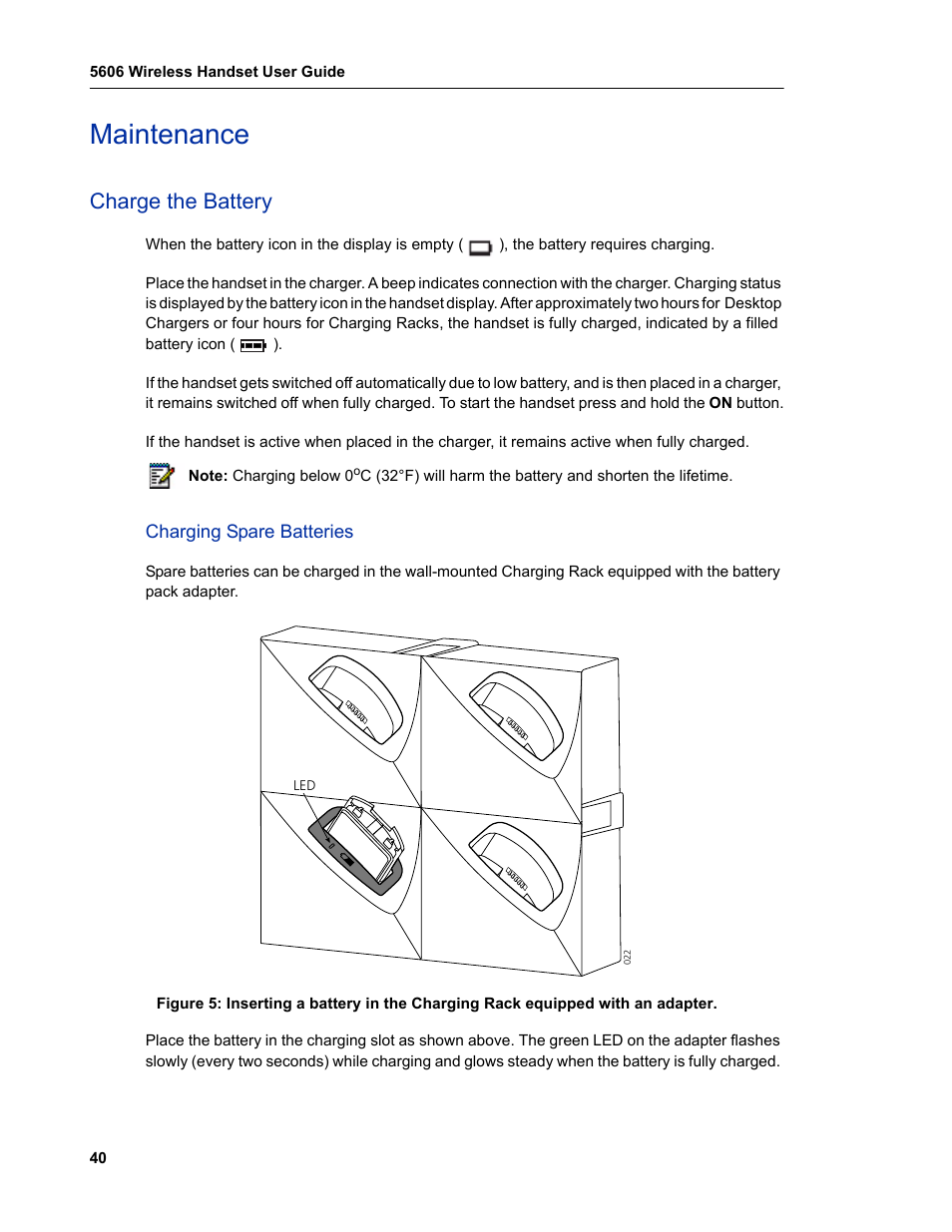 Maintenance, Charge the battery, Charging spare batteries | Mitel 5606 User Manual | Page 46 / 50