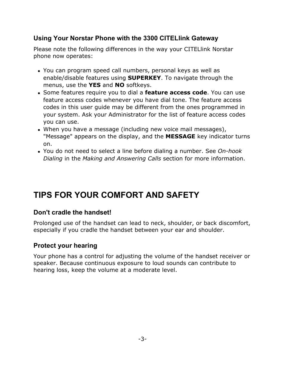 Tips for your comfort and safety, Don't cradle the handset, Protect your hearing | Mitel M7310 User Manual | Page 7 / 29