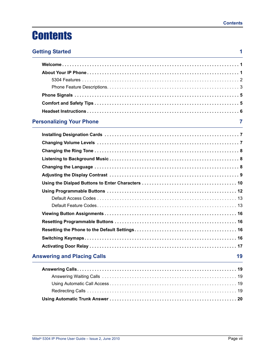 Mitel 5304 User Manual | Page 11 / 84