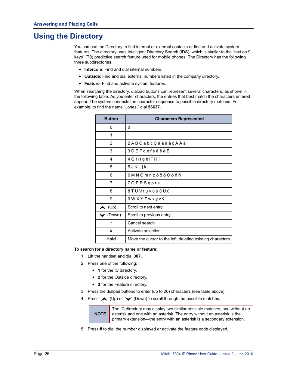 Using the directory | Mitel 5304 User Manual | Page 40 / 84
