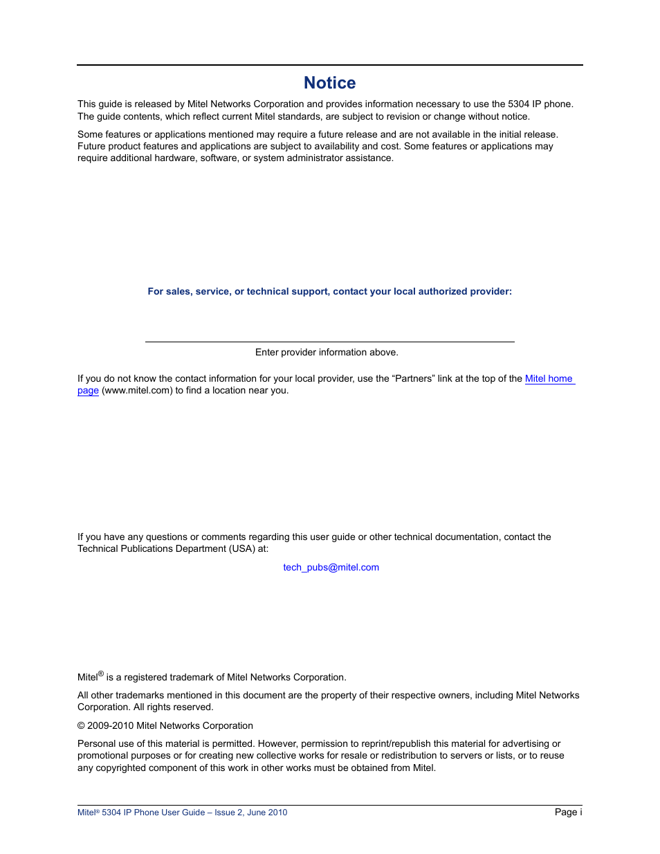 Notice | Mitel 5304 User Manual | Page 5 / 84