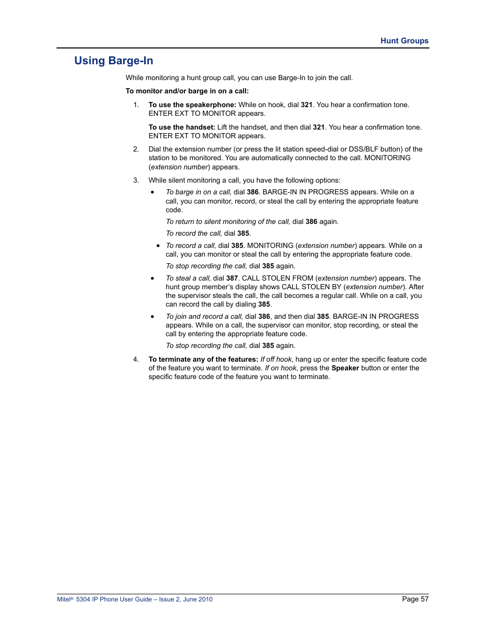 Using barge-in | Mitel 5304 User Manual | Page 71 / 84