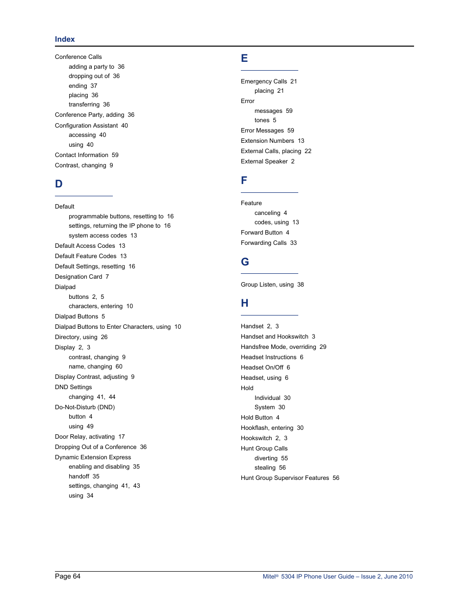 Mitel 5304 User Manual | Page 78 / 84