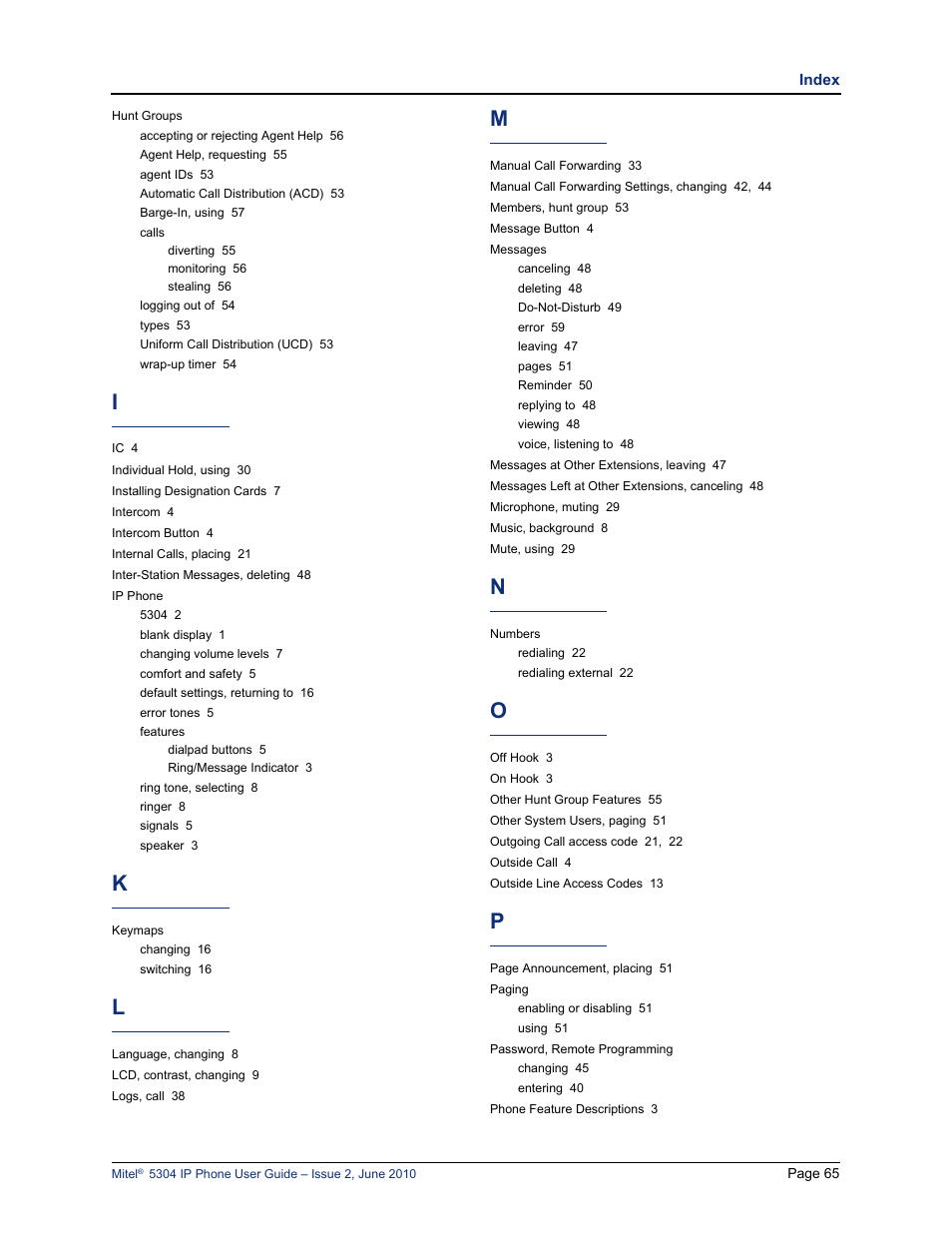 Mitel 5304 User Manual | Page 79 / 84