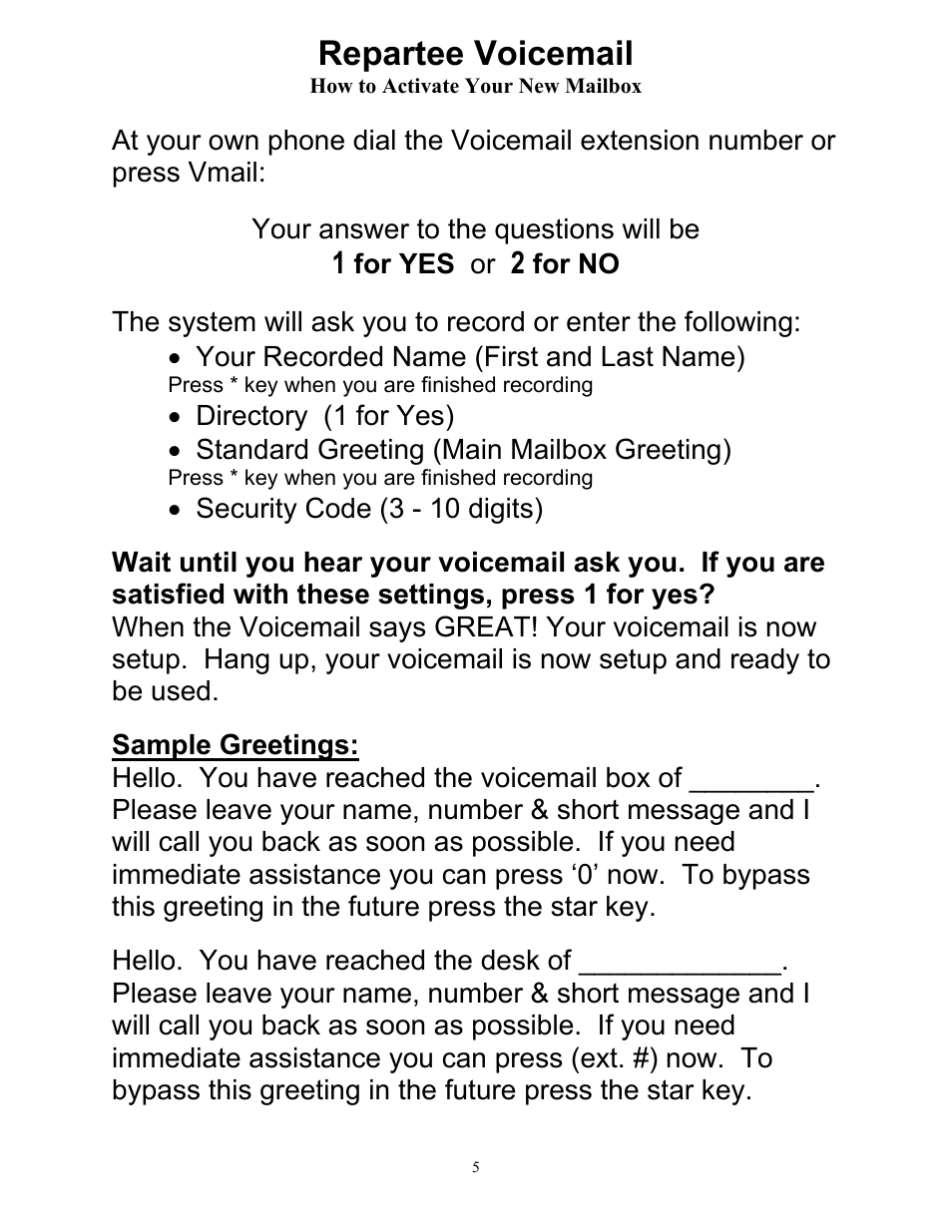 Repartee voicemail | Mitel 200 User Manual | Page 5 / 7