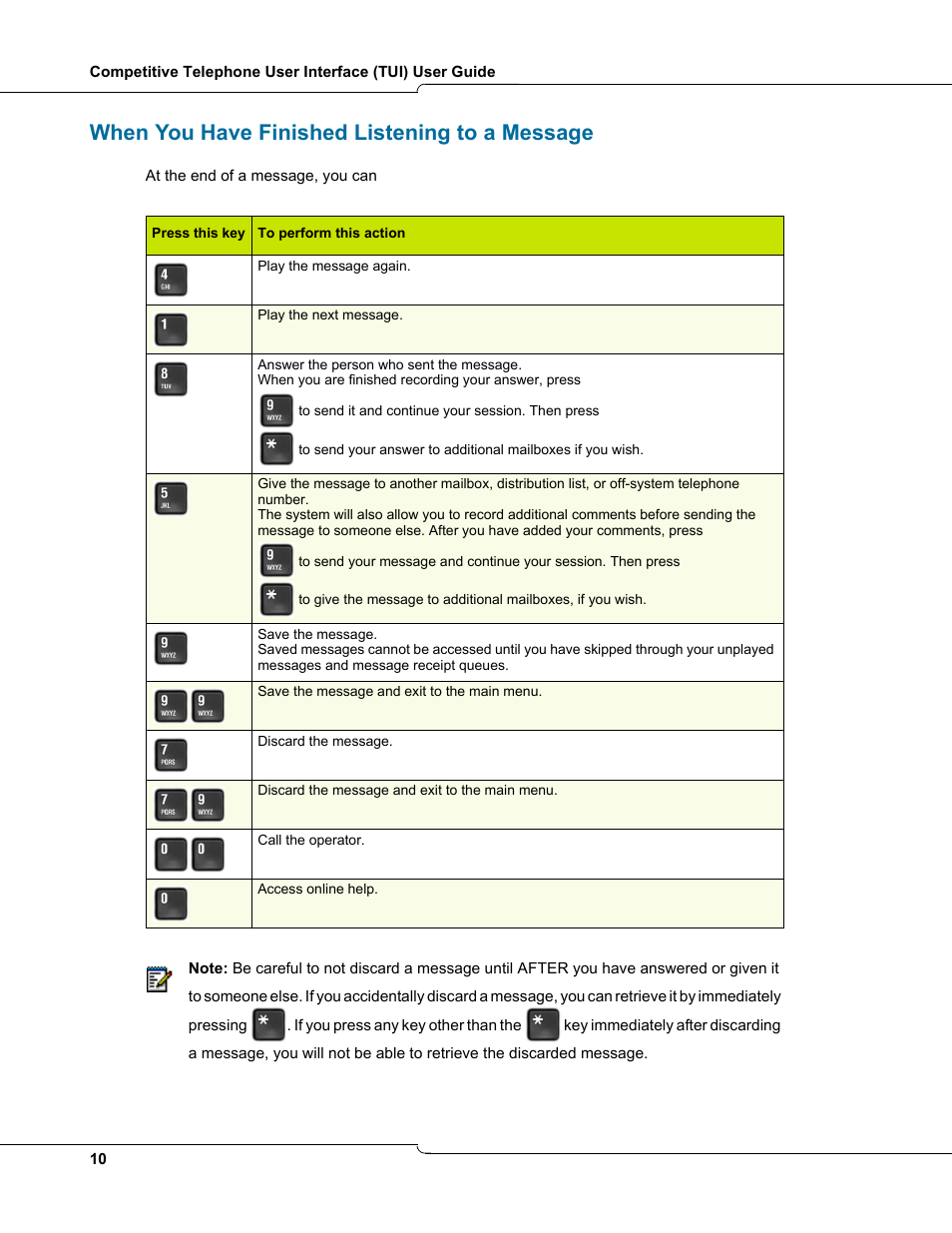 When you have finished listening to a message | Mitel TUI User Manual | Page 10 / 14