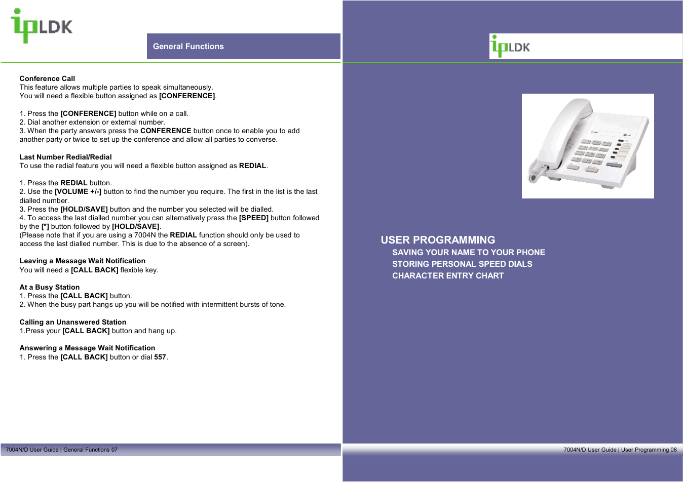 User programming | Mitel LDP7004N/D User Manual | Page 8 / 8