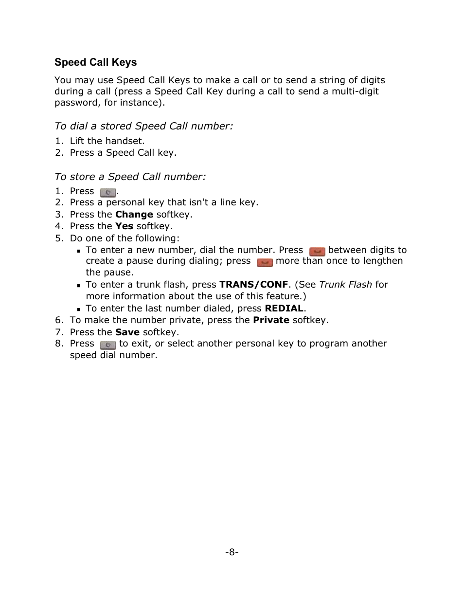 Speed call keys | Mitel T7316 User Manual | Page 12 / 30
