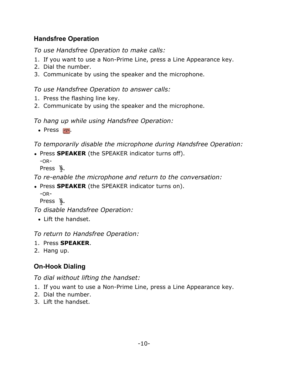Handsfree operation, On-hook dialing | Mitel T7316 User Manual | Page 14 / 30