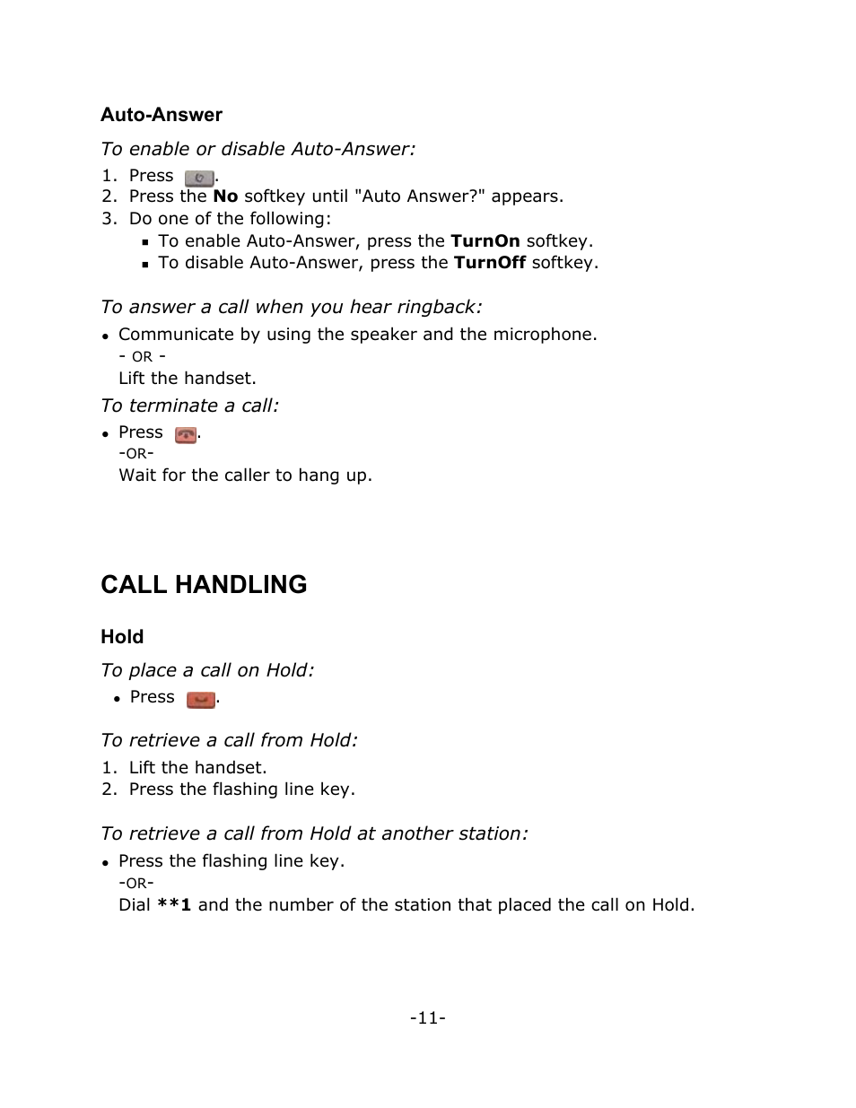 Call handling, Auto-answer, Hold | Mitel T7316 User Manual | Page 15 / 30