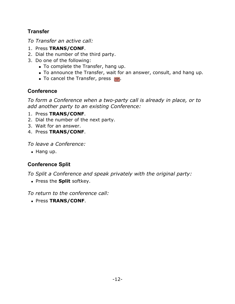 Transfer, Conference, Conference split | Mitel T7316 User Manual | Page 16 / 30