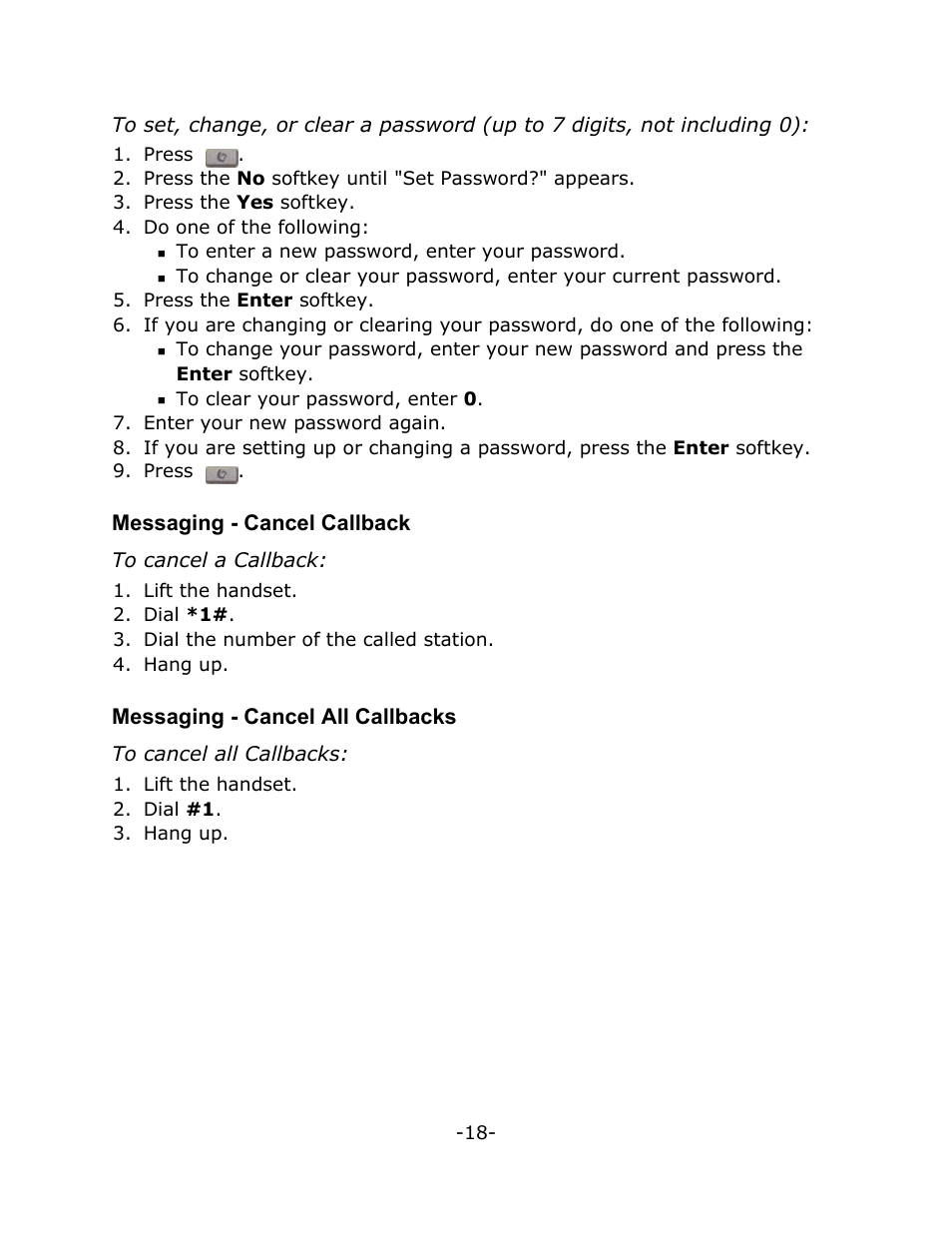 Messaging - cancel callback, Messaging - cancel all callbacks | Mitel T7316 User Manual | Page 22 / 30
