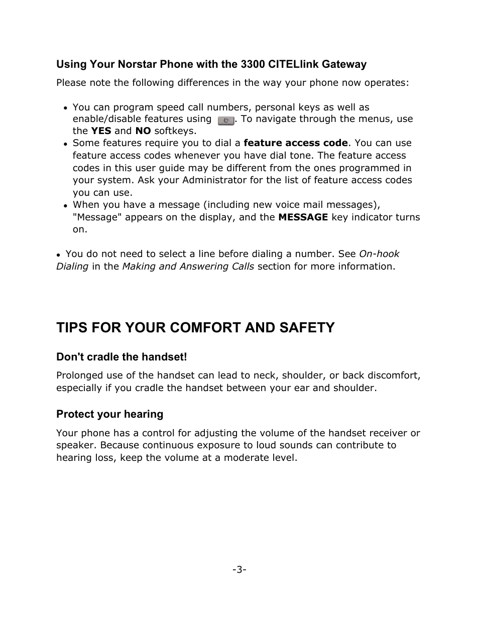 Tips for your comfort and safety, Don't cradle the handset, Protect your hearing | Mitel T7316 User Manual | Page 7 / 30