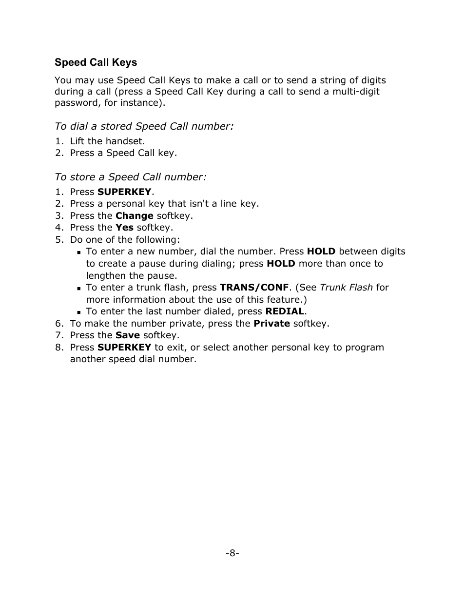Speed call keys | Mitel M7310N User Manual | Page 12 / 30