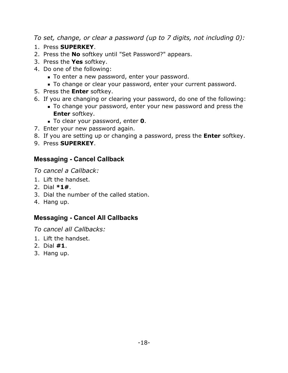 Messaging - cancel callback, Messaging - cancel all callbacks | Mitel M7310N User Manual | Page 22 / 30