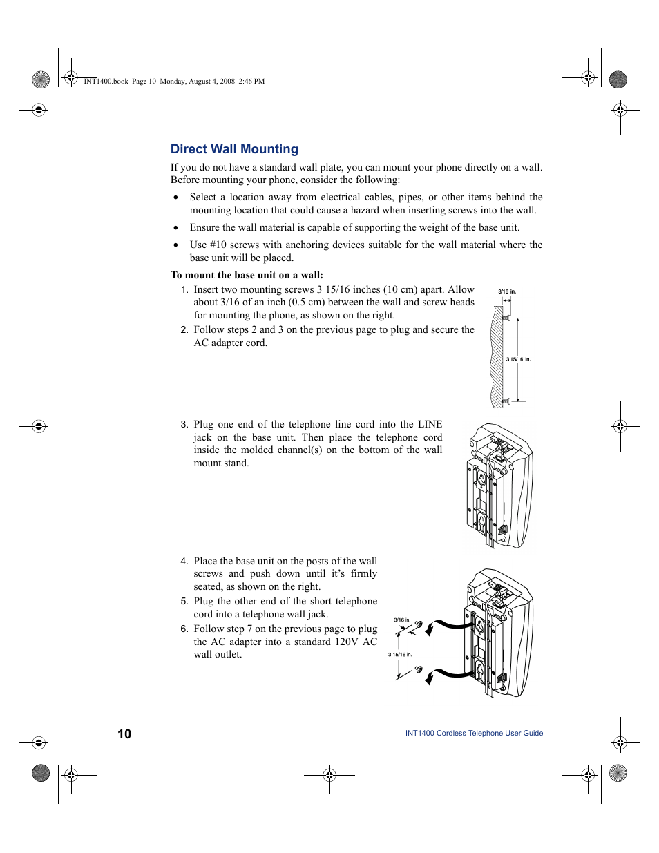 Direct wall mounting | Mitel INT1400 User Manual | Page 21 / 43