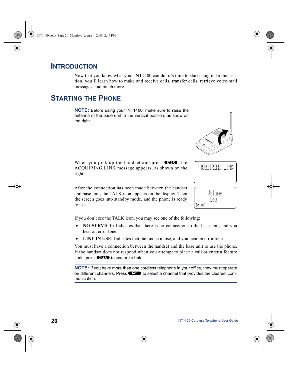 Introduction, Starting the phone, Introduction starting the phone | Mitel INT1400 User Manual | Page 31 / 43