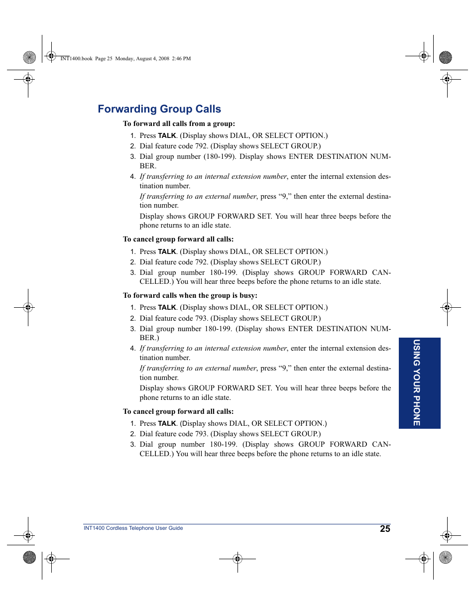 Forwarding group calls | Mitel INT1400 User Manual | Page 36 / 43