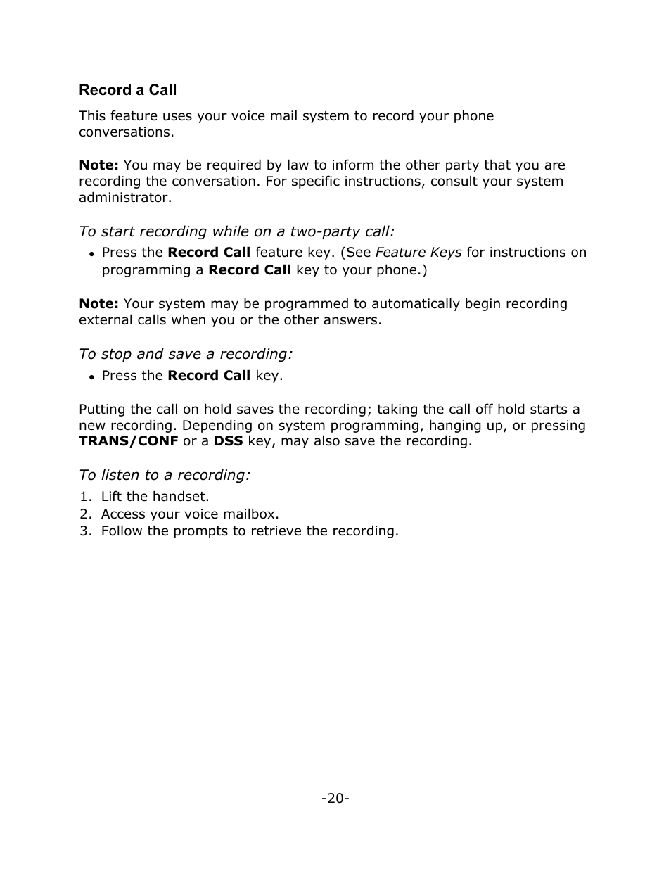 Record a call | Mitel T7208 User Manual | Page 24 / 25