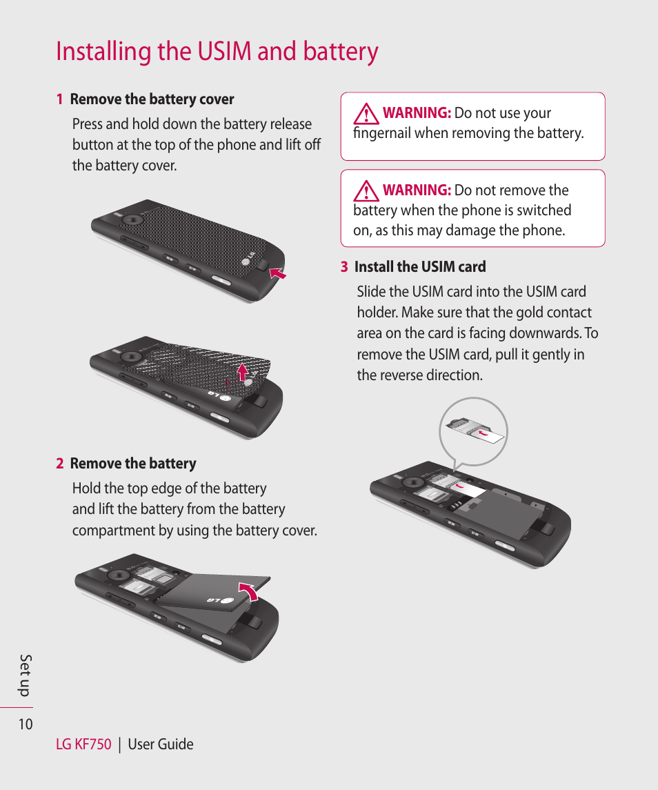 Installing the usim and battery | Mitel KF750 User Manual | Page 10 / 90