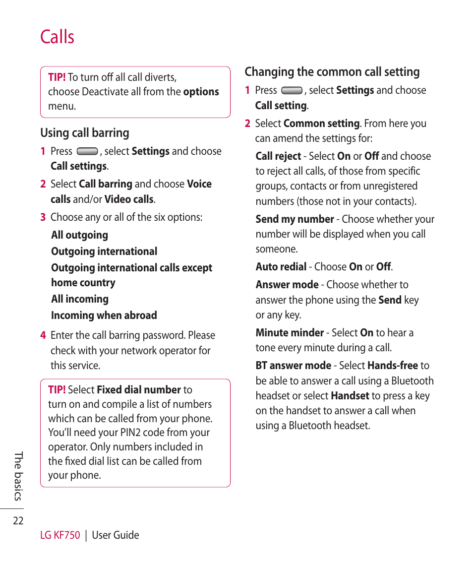 Calls | Mitel KF750 User Manual | Page 22 / 90