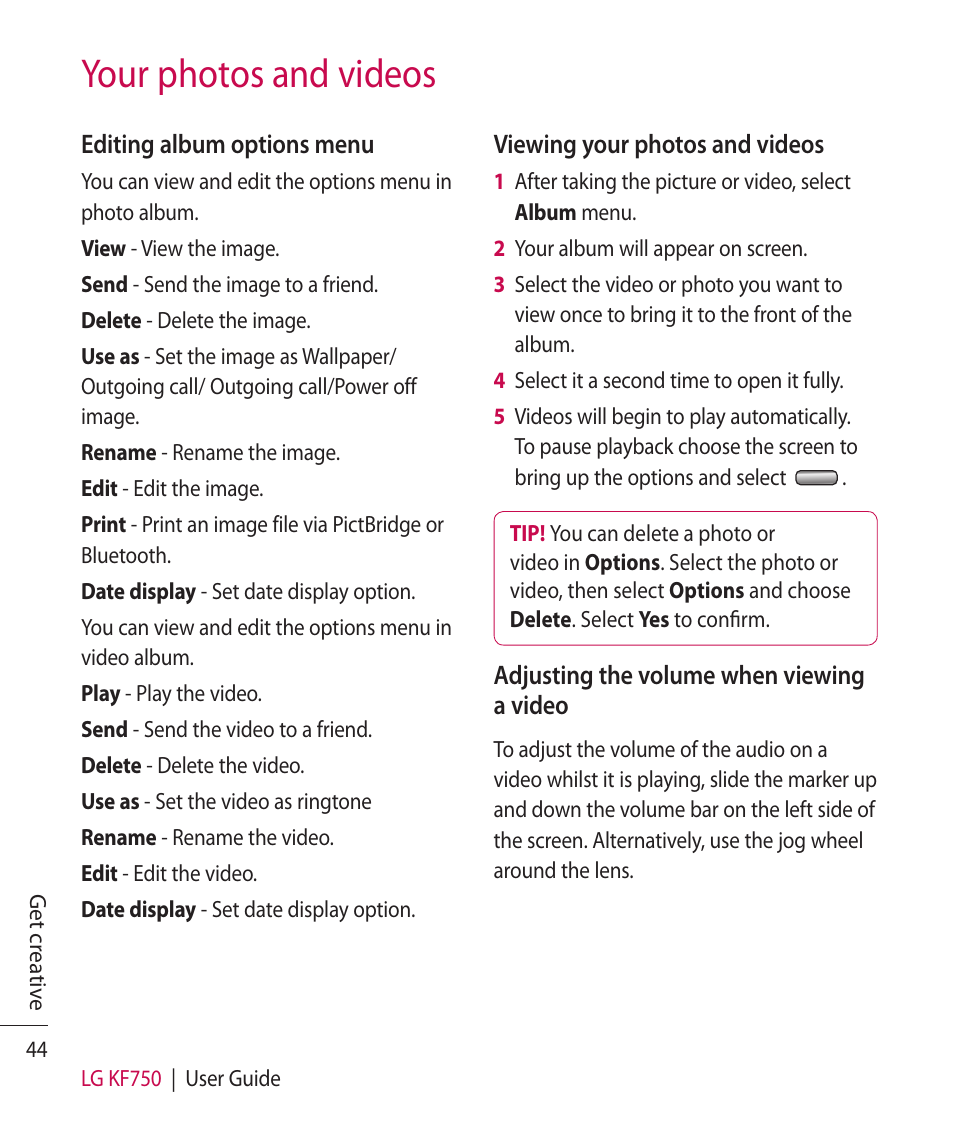 Your photos and videos | Mitel KF750 User Manual | Page 44 / 90