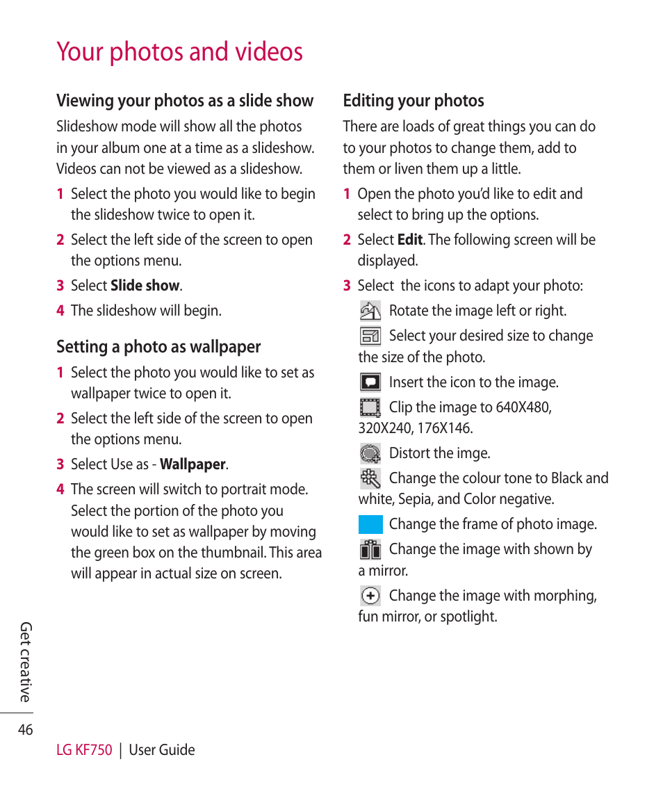 Your photos and videos | Mitel KF750 User Manual | Page 46 / 90