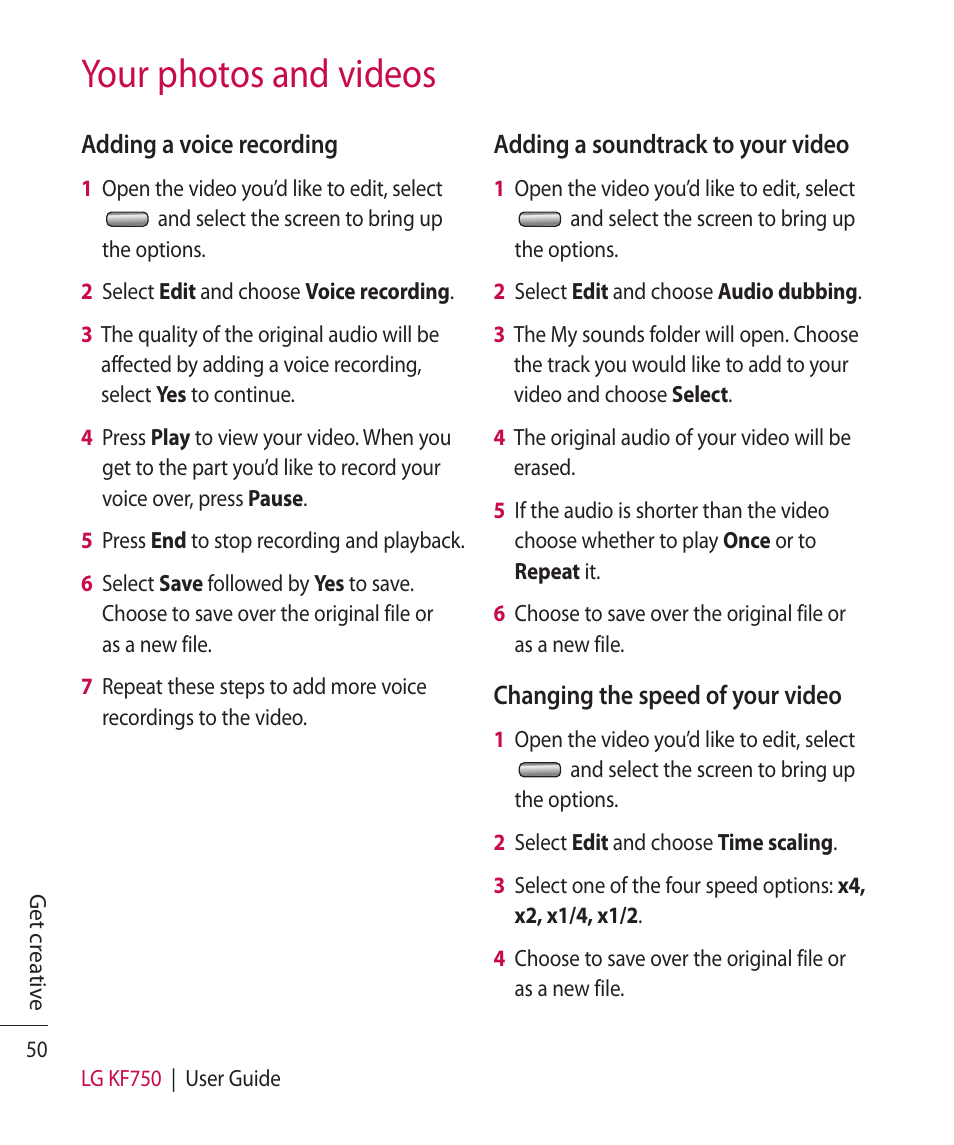 Your photos and videos | Mitel KF750 User Manual | Page 50 / 90