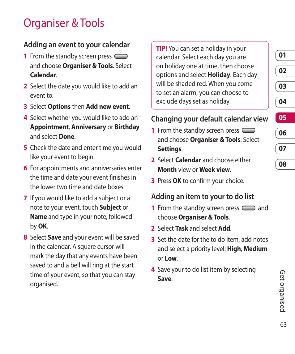 Organiser & tools | Mitel KF750 User Manual | Page 63 / 90