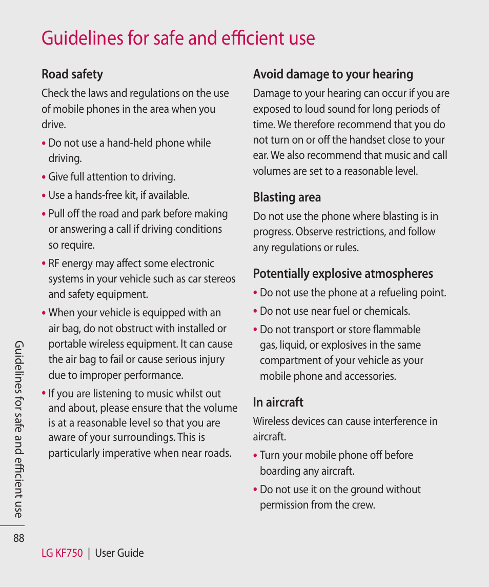 Guidelines for safe and effi cient use | Mitel KF750 User Manual | Page 87 / 90