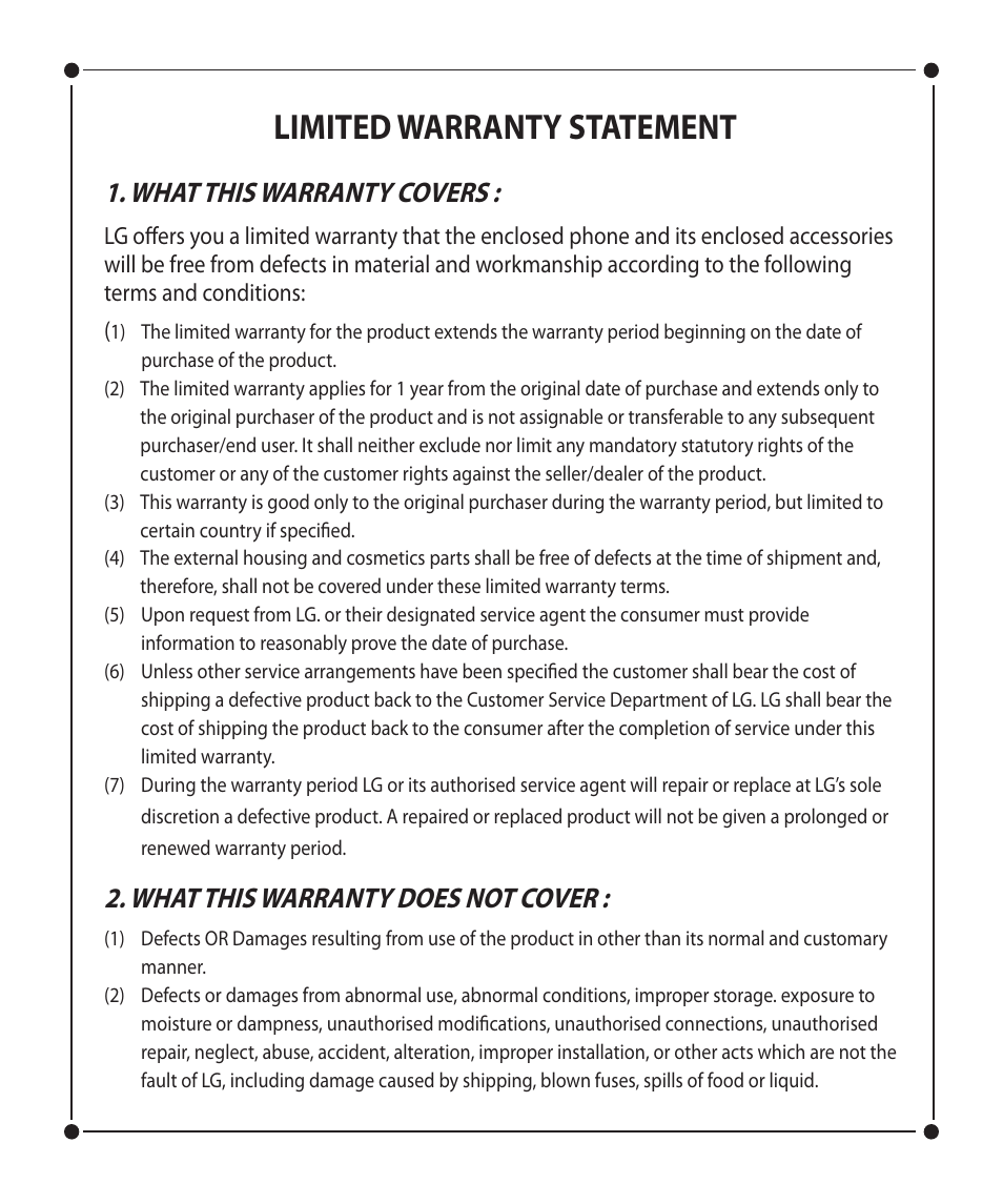 Limited warranty statement, What this warranty covers, What this warranty does not cover | Mitel KF750 User Manual | Page 89 / 90