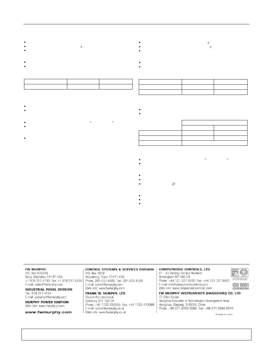 Specifications, Sentry model, Guardian model | Murphy BCES-12-5 User Manual | Page 2 / 2