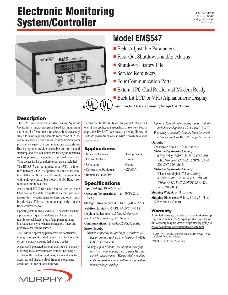 Murphy EMS547 User Manual | 2 pages