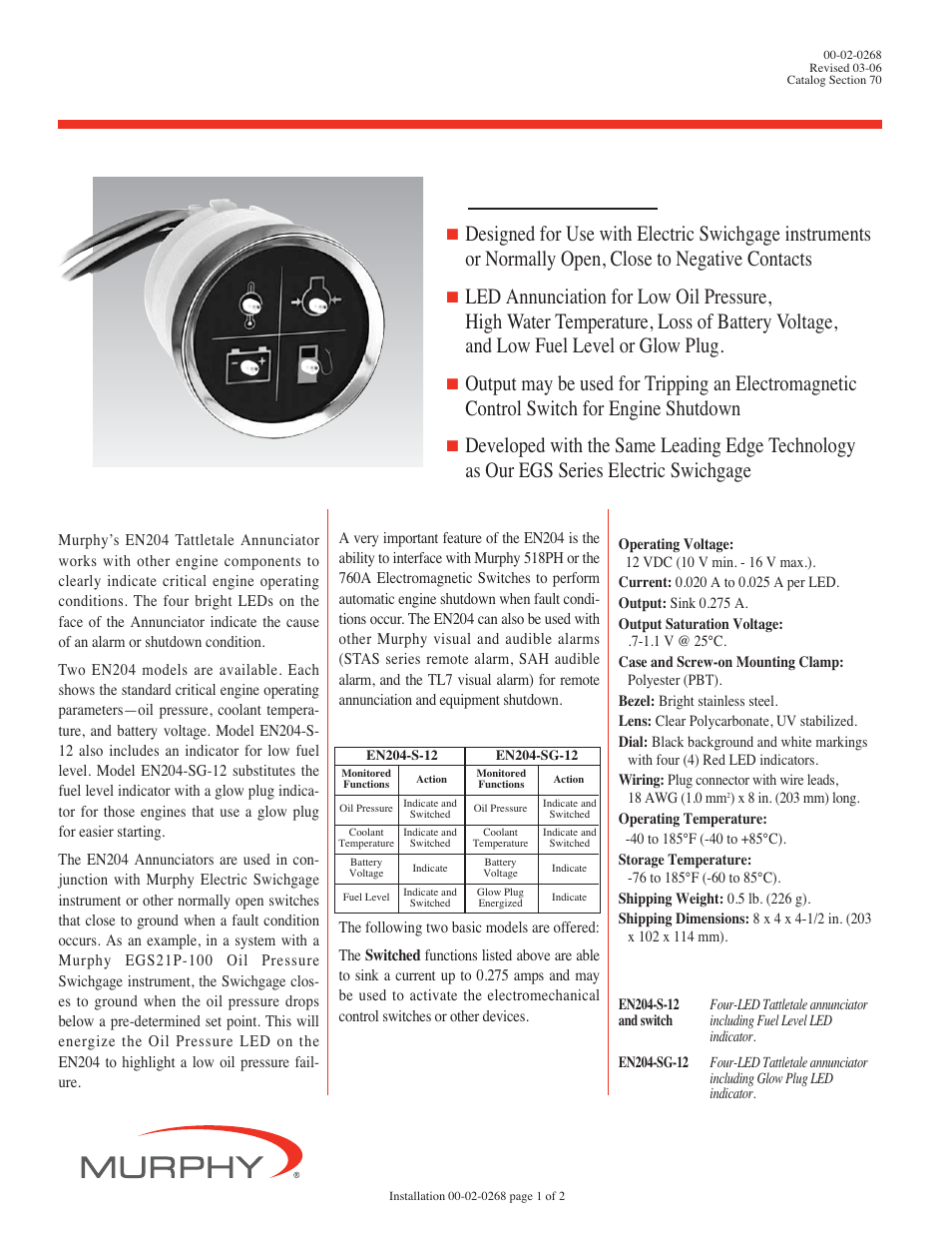 Murphy Tattletale BN204 Series User Manual | 2 pages