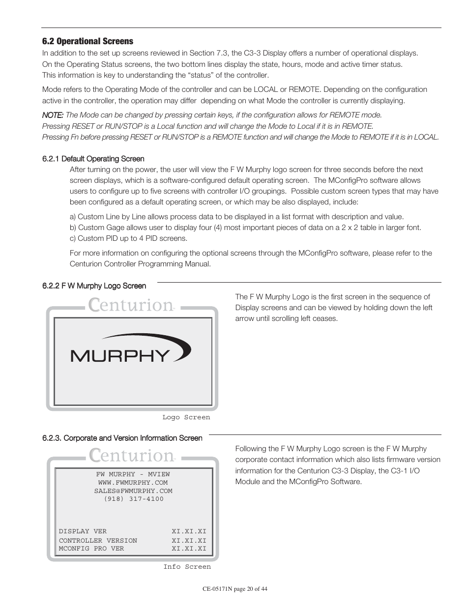 Murphy Centurion Configurable Controller CE-05171N User Manual | Page 20 / 44