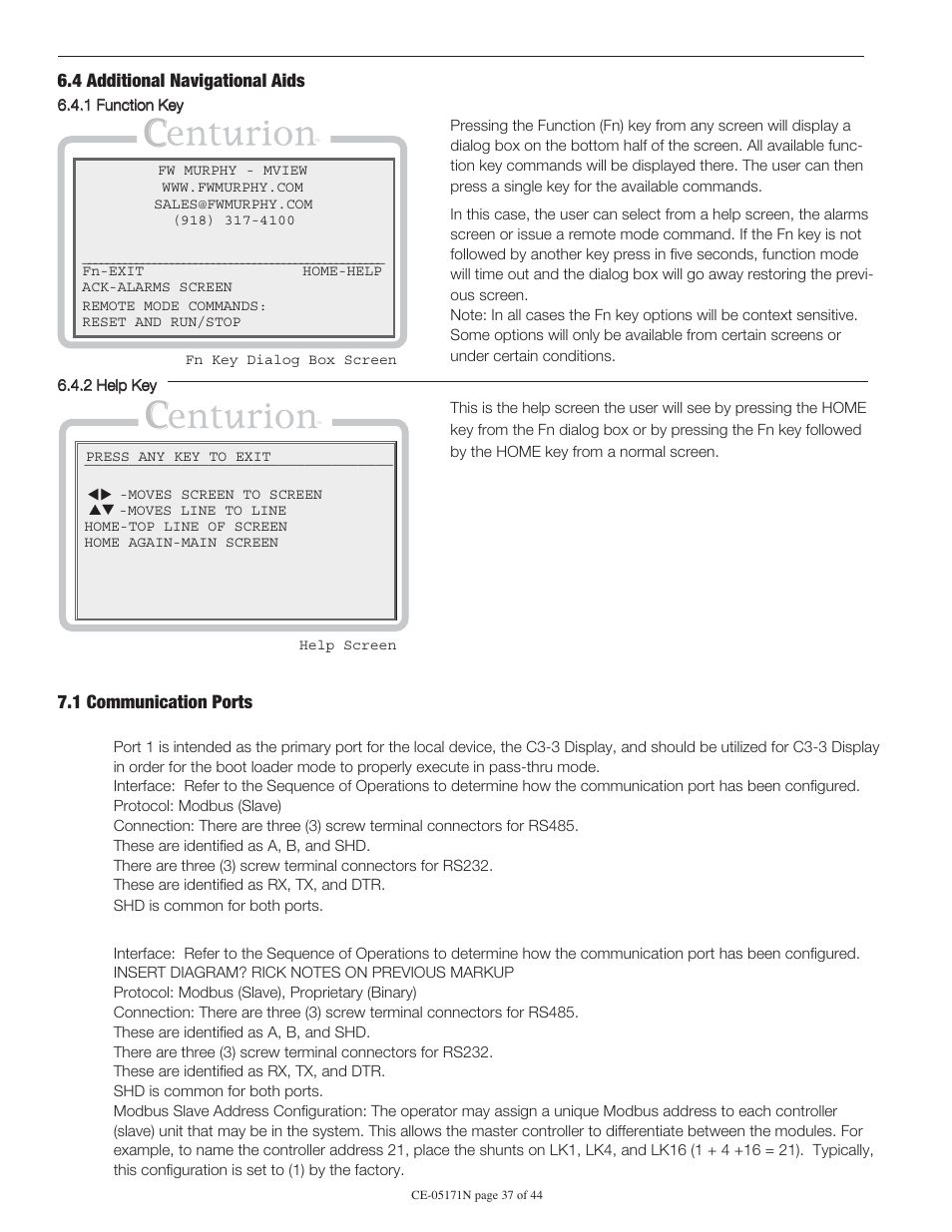 Murphy Centurion Configurable Controller CE-05171N User Manual | Page 37 / 44