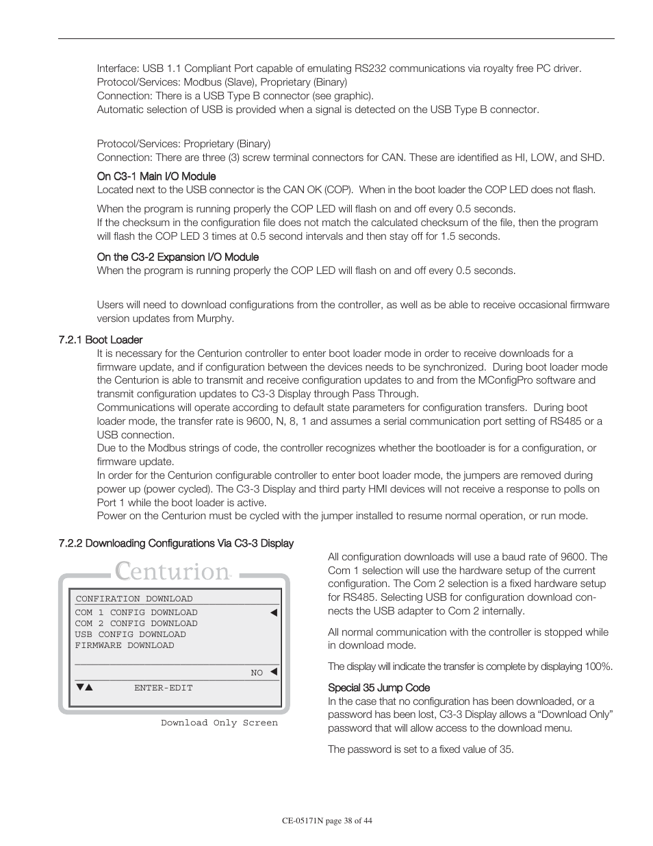 Murphy Centurion Configurable Controller CE-05171N User Manual | Page 38 / 44