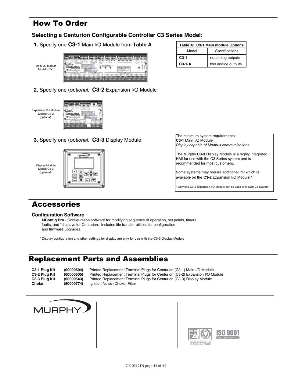 C3-1, C3-2, C3-3 | Murphy Centurion Configurable Controller CE-05171N User Manual | Page 44 / 44