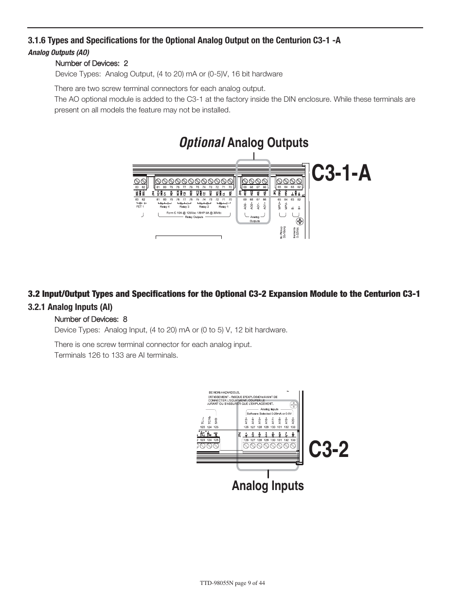 C3-1-a, C3-2, Optional analog outputs analog inputs | Murphy Centurion Configurable Controller CE-05171N User Manual | Page 9 / 44