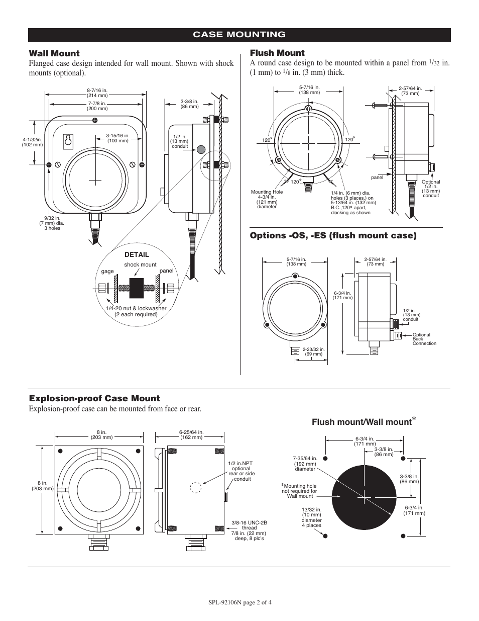 In. (1 mm) to, Case mounting | Murphy SWICHGAGE 45TEBP User Manual | Page 2 / 4