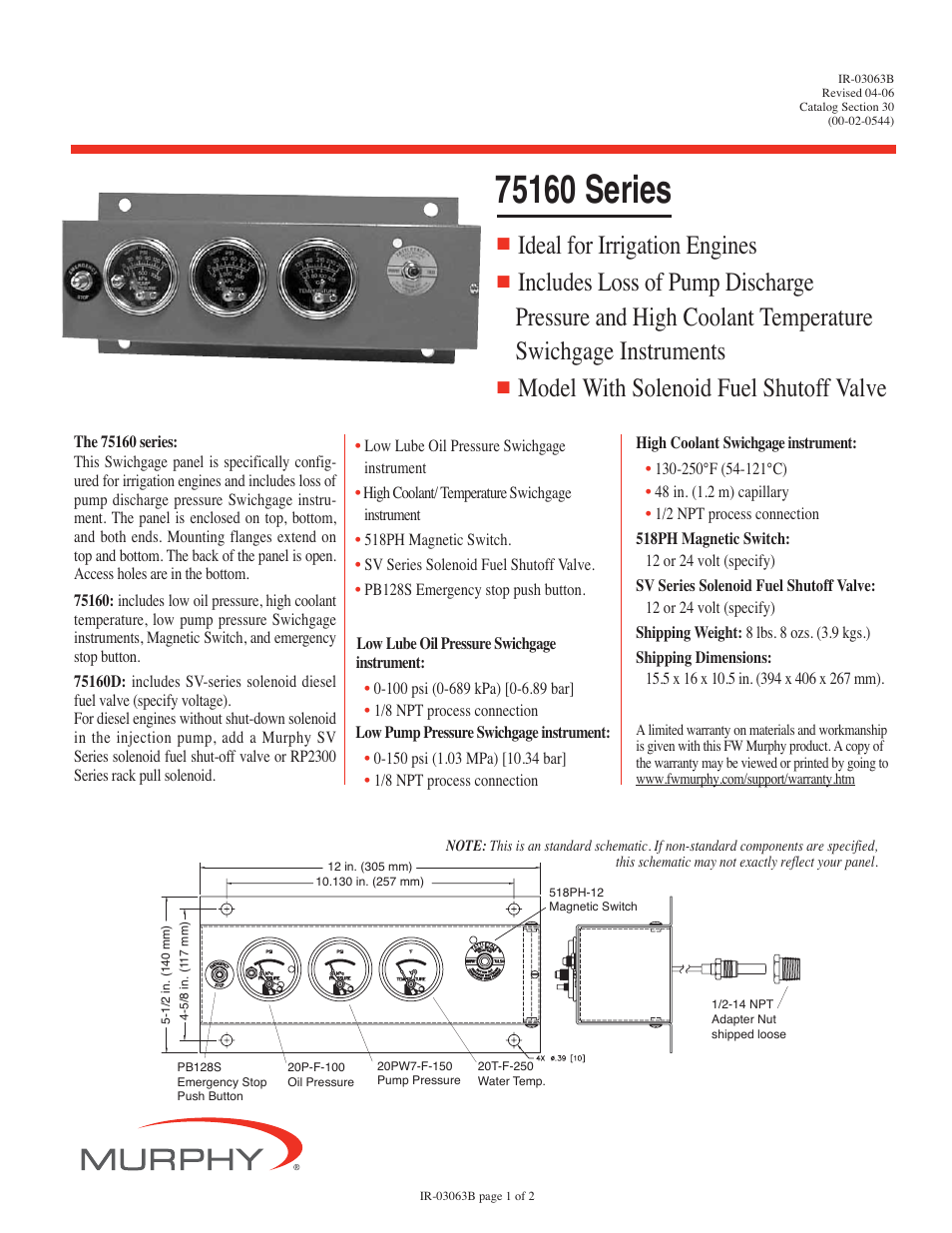 Murphy Swichgage Shutdown Panels 75160 Series User Manual | 2 pages