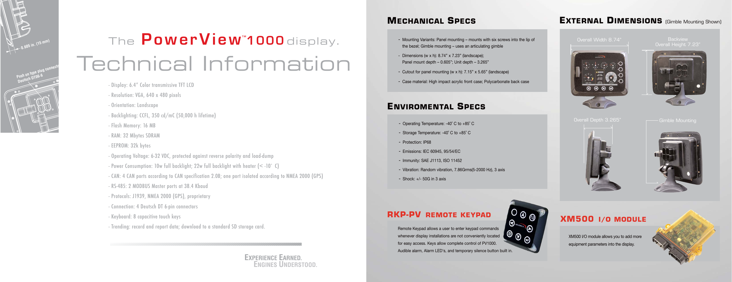 Technical information, Display, Xm500 | Rkp-pv | Murphy PowerView 1000 PV1000 User Manual | Page 5 / 6