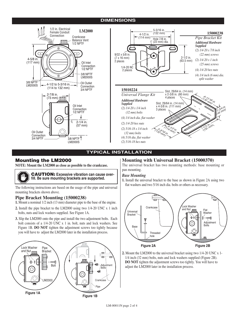 Mounting the lm2000, Lm2000, Base mounting | Caution | Murphy Lube Level Maintainer LM2000 User Manual | Page 2 / 4