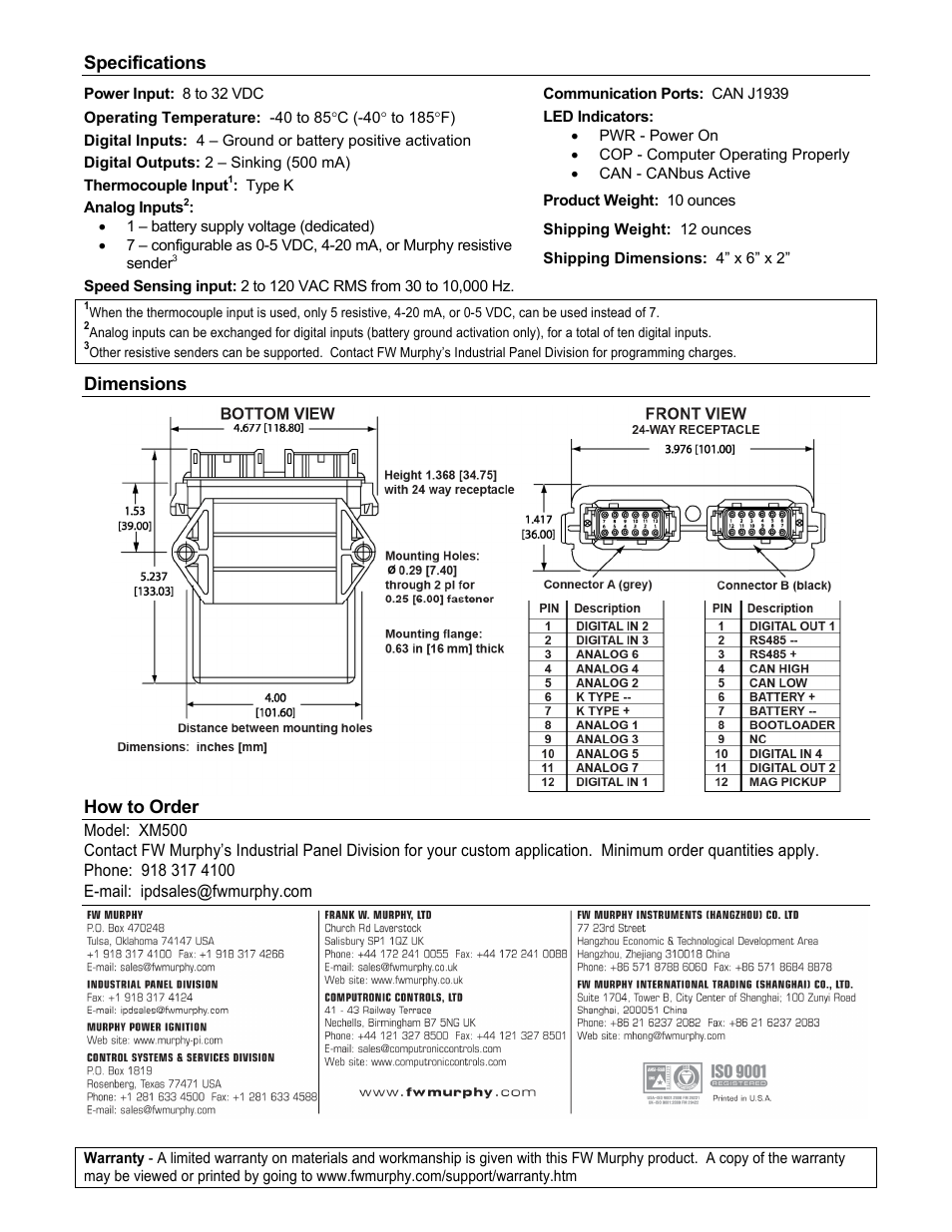 Murphy I/O Module XM500 User Manual | Page 2 / 2